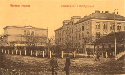 Látkép a református kollégiumról és a színházról (balra)